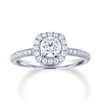 Maharaja Collection Cushion Swan Halo With Round Diamond Center Ring in 14K White Gold (0.83ctw)