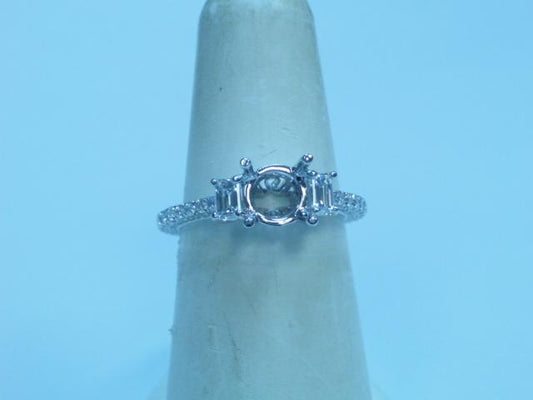 Maharaja Collection Round Diamond Semi-Mount Engagement Ring with Blue Sapphire Accents in 18K White Gold (0.97tcw)