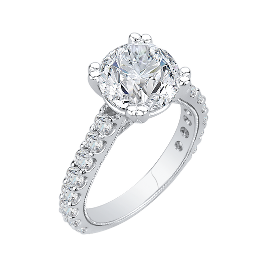 Maharaja Collection Round Diamond Semi-Mount Engagement Ring in 14K White Gold (1.04ct)