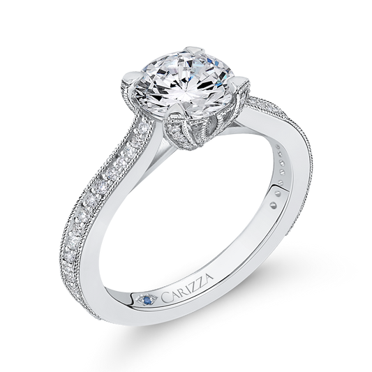 Maharaja Collection Round Diamond Semi-Mount Engagement Ring in 14K White Gold (0.29ct)
