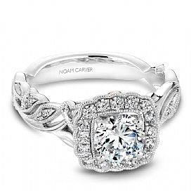Maharaja Collection Round Diamond Semi-Mount Engagement Ring with Rose Detail in 14K White Gold (0.27ctw)