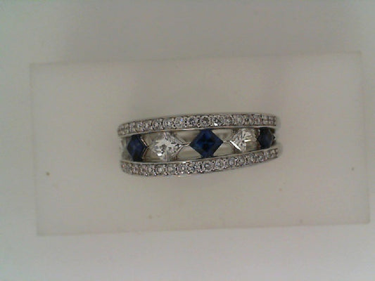 Maharaja Collection Princess Cut Diamond and Sapphire Point to Point Bracelet in 18K White Gold (1.27ct)