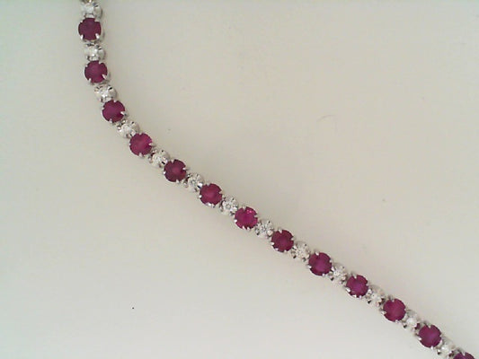 Maharaja Collection Round Ruby and Round Diamond Bracelet in 14K White Gold (5.29ct)