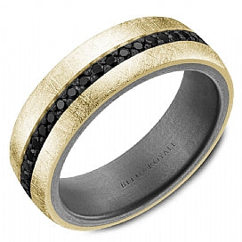 Gent's Two-Tone 14 Karat Wedding Band Diamond Brush Top & Sandpaper Interio Size 10 With 46=0.75Tw Round Black Diamonds
2.6Mm