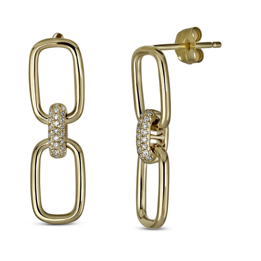 Maharaja Collection Double Drop Chain Earrings with HI/I1 Diamonds in 14Kt Yellow Gold (0.12ctw)