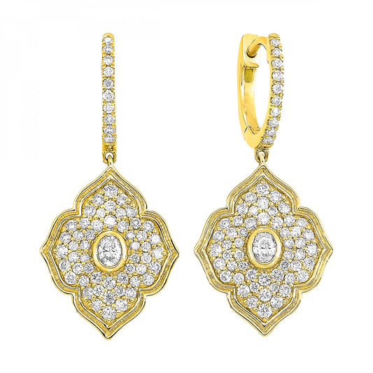 Maharaja Collection Drop Earrings with 1ctw Diamond in 14K Yellow Gold (1ctw)