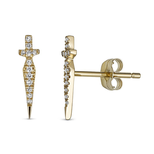 Maharaja Collection Dagger Stud Earrings with 0.07ctw Diamonds in 14K Yellow Gold (0.07ctw)