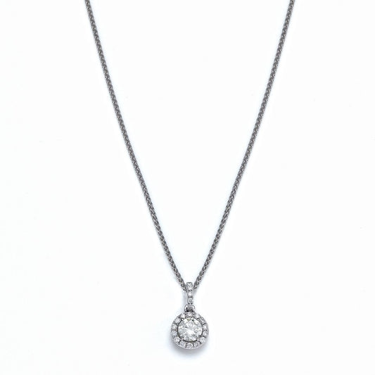 Maharaja Collection Round Diamond Halo Pendant with Center 0.40 Si2/D and Sides 0.10 Si2/D (0.5ct) in 18K White Gold