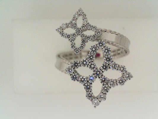 Maharaja Collection Princess Flower Bypass Ring with Diamond Accents in 18K White Gold (0.65ctw)