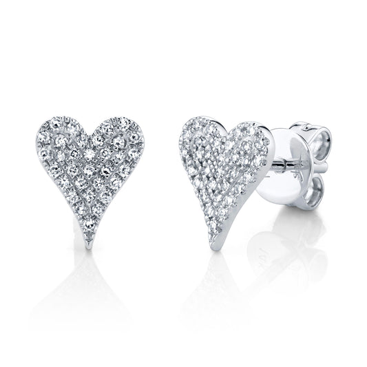 Maharaja Collection Heart Diamond Pave Stud Earrings in 14K White Gold (0.14ctw)
