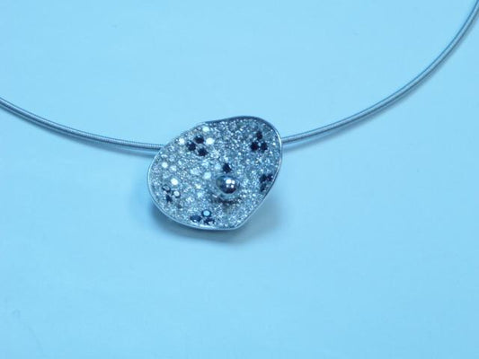 Maharaja Collection Fancy Pendant with Round and Black Diamond on 16" 18K White Gold Cable
