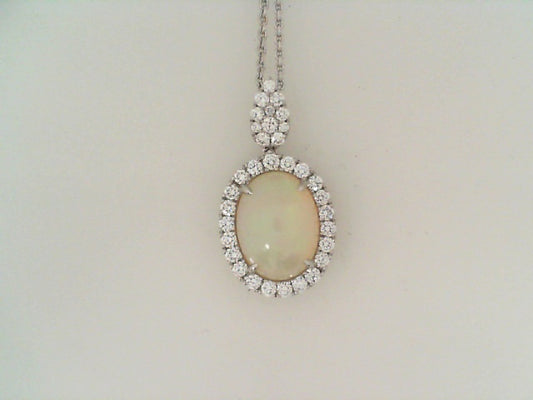 Maharaja Collection Round Diamond and Oval Opal Pendant in 18K White Gold (4.24ct)