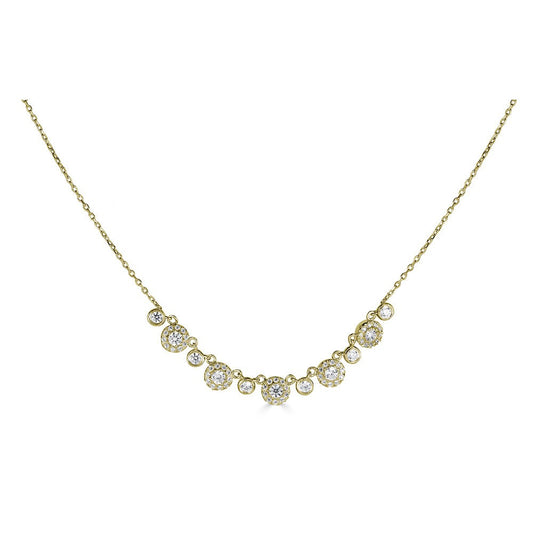 Maharaja Collection Round Diamond Double Chain Halo & Bezel Necklace in 14K Yellow Gold (0.6ctw)