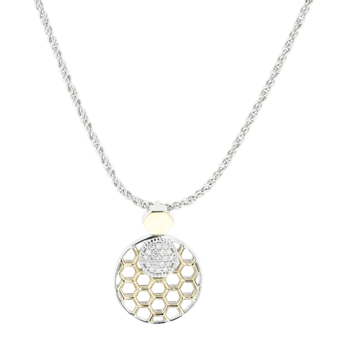 Maharaja Collection Honeycomb Pendant with H Color VS Diamonds in Sterling Silver and 14K Yellow Gold Accents