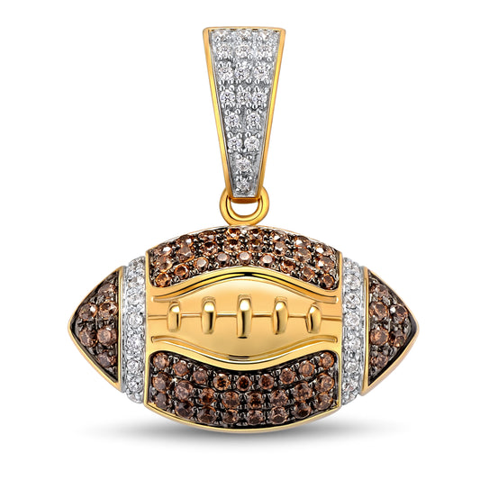 Maharaja Collection Round and Black, Brown Diamond Football Pendant in 14K Yellow Gold (1.05ct)