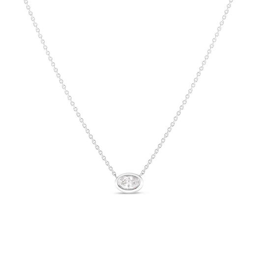 Maharaja Collection Oval Diamond By The Inch Pendant Necklace in 18K White Gold (0.20ctw)