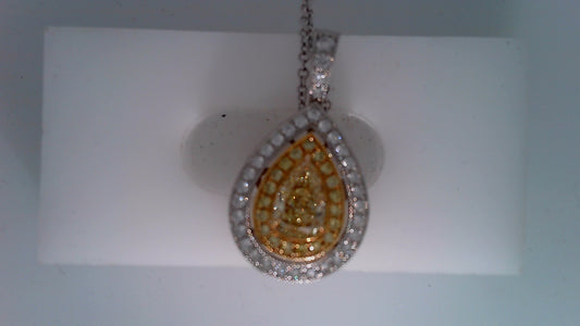 Maharaja Collection Fancy Yellow Pear and White Diamond Drop Necklace in Platinum and 18K Gold (1.32tcw)