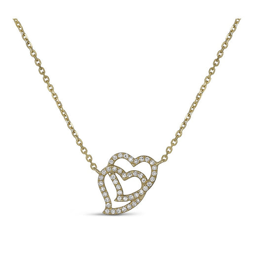 Maharaja Collection Double Heart Necklace with 0.18ctw HI/I1 Diamonds in 14K Yellow Gold