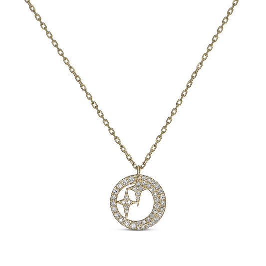 Maharaja Collection Moon and Star Diamond Pendant in 14K Yellow Gold (0.16ctw)