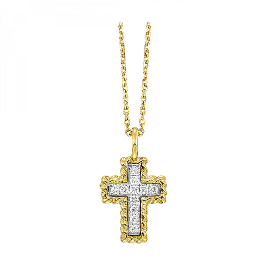 Maharaja Collection Cross Necklace with Round Diamond Accent in 14K Yellow Gold (0.05ctw)