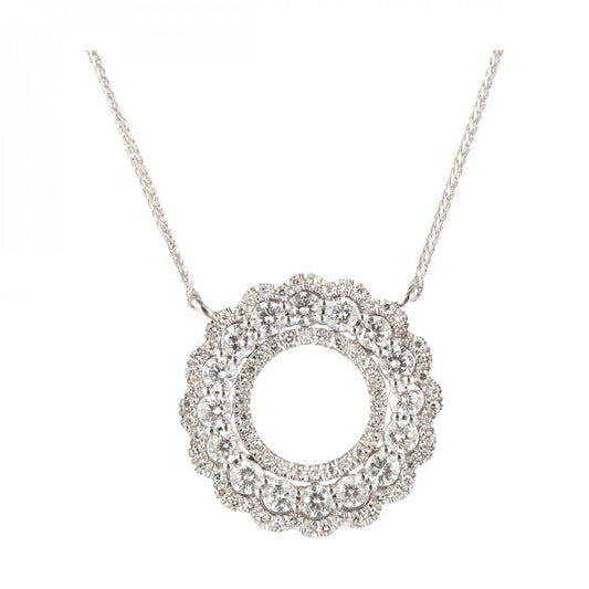 Maharaja Collection Round Diamond Circle Pendant in 14K White Gold (0.75ctw)
