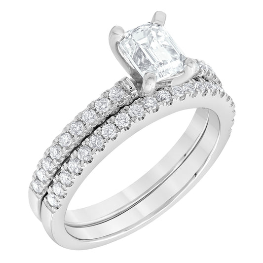 Maharaja Collection Round and Emerald Cut Lab Grown Diamond Ring Set in 14K White Gold (1.50ctw)