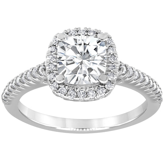 Maharaja Collection Round Diamond and Cushion Semi-Mount Ring in 14K White Gold (1.04ct)
