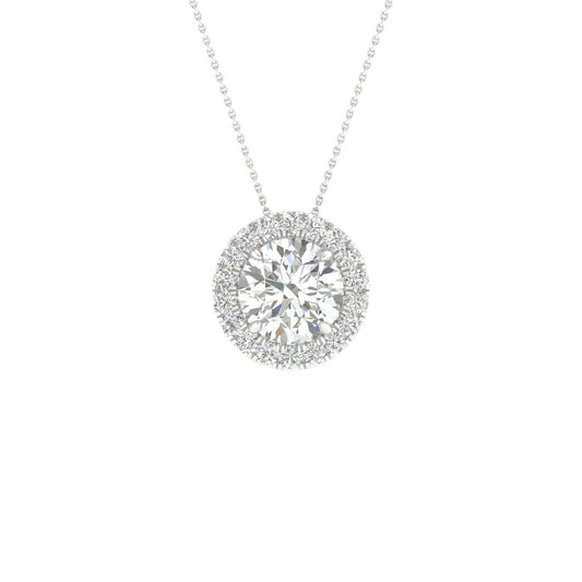 Maharaja Collection Halo Pendant with 0.85ctw Lab Grown Diamonds in 14K White Gold (0.85ct)