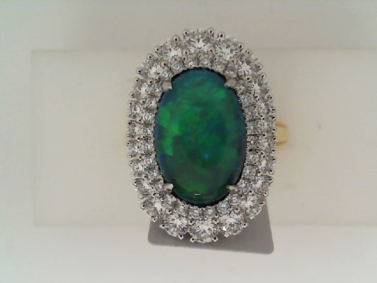 Maharaja Collection Round Diamond and Oval Opal Two-Tone Ring in 18K Gold (4.45ct)