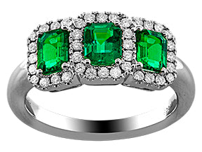 Maharaja Collection Round Diamond and Rectangular Cushion Emerald Ring in 18K White Gold (1.49ctw)