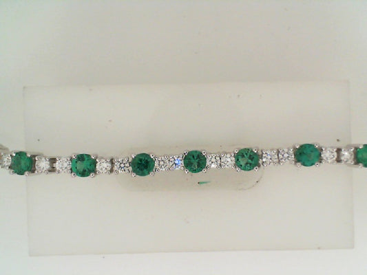 Maharaja Collection Round Diamond and Round Emerald Bracelet in 18K White Gold (4.62ctw)