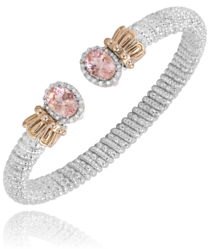 Maharaja Collection Open Bracelet with Diamonds & Peach Morganite in Sterling Silver & 14K Rose Gold (0.16ctw)