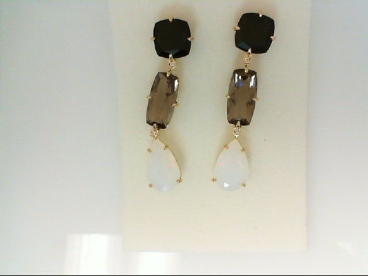 Maharaja Collection Opal, Black Quartz, and Smoky Quartz Earrings in 18K Yellow Gold (0.02ct)
