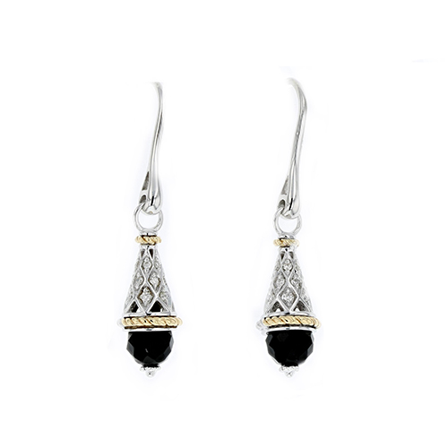 Maharaja Collection Black Onyx and Diamond Earrings in Italian Sterling Silver and 14K Solid Yellow Gold (0.26ct)
