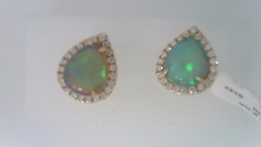 Maharaja Collection Pear Opal and Round Diamond Drop Earrings in 14K Yellow Gold (3.96ct)