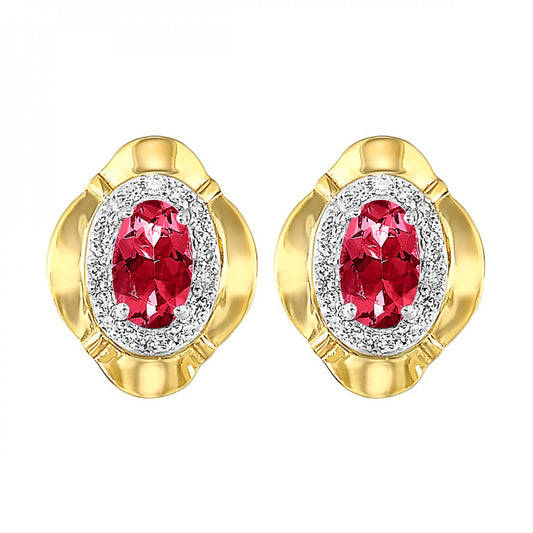 Maharaja Collection Round Garnet and Diamond Stud Earrings in 10K Yellow Gold (0.6ct)