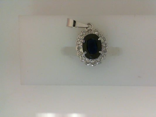 Maharaja Collection Oval Sapphire and Round G/H Si1 Diamond Pendant in 14K White Gold (2.44ct)