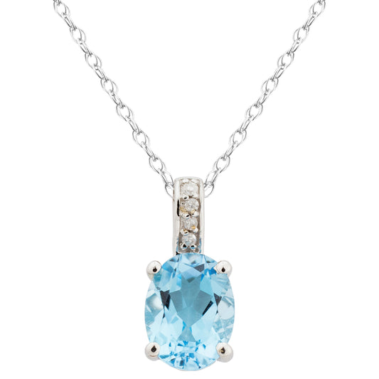 Maharaja Collection Oval Blue Topaz and Round Diamond Pendant Necklace in 14K White Gold (1.20ctw)
