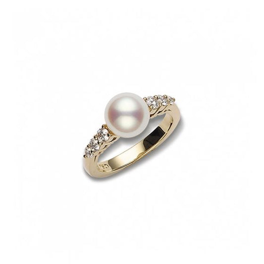 Maharaja Collection Morning Dew Akoya Cultured Pearl Ring in 18K Yellow Gold (0.47ct)