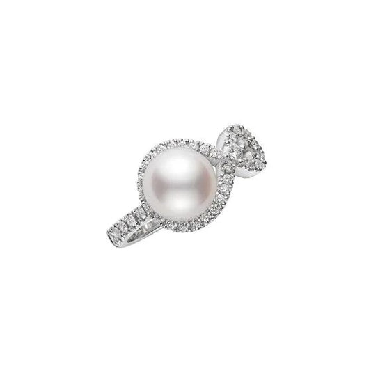 Maharaja Collection Ruyi Akoya Cultured Pearl and Diamond Ring in 18K White Gold (0.2ct)