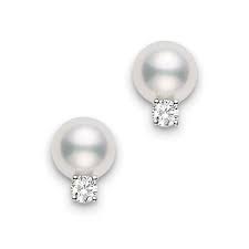Maharaja Collection Akoya Cultured Pearl and Diamond Stud Earrings in 14K Gold (0.10ctw)