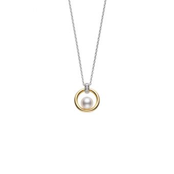 Maharaja Collection Akoya Cultured Pearl Circle Pendant in 18K Two Tone Gold (0.02ct)