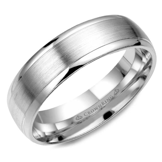 Maharaja Collection Brushed Center Men's Wedding Band in 14K White Gold (6mm)