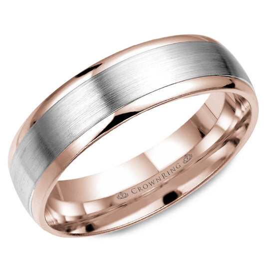 Maharaja Collection Men's Wedding Band with Brushed White Gold Center in Rose Gold Sz 10 (6mm)