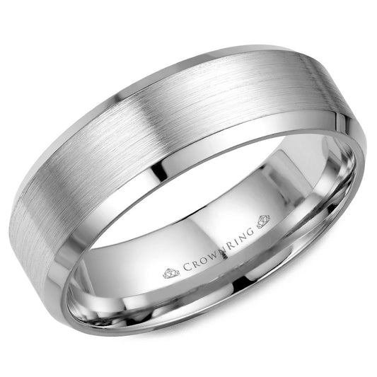Maharaja Collection Sandpaper and High Polish Edge Men's Wedding Band in 14K White Gold (7mm Wide)