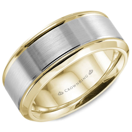 Maharaja Collection Sandpaper Center Men's Wedding Band in 14K White & Yellow Gold (1.8mm Thick)