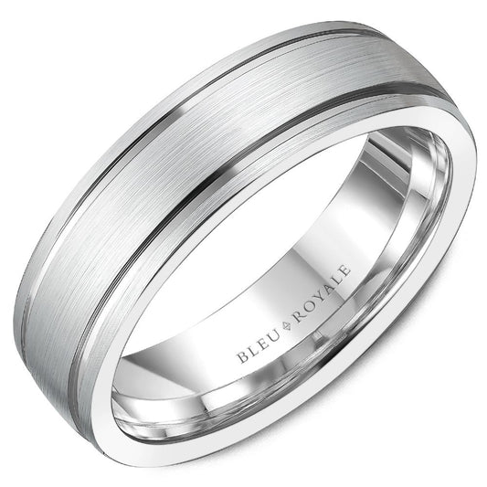Maharaja Collection Sandpaper Top and High Polish Grooves Men's Wedding Band in 14K White Gold (2.2mm Thick)