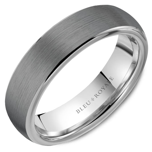 Maharaja Collection Tantalum and White Gold Men's Wedding Band with Sandpaper Center in 14K White Gold (6mm Wide)