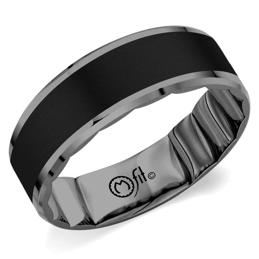 Maharaja Collection Sandpaper Black Ceramic and Gunmetal Men's Wedding Band in 14K Black Gold (8mm Wide)