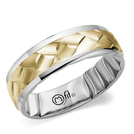 Maharaja Collection Sandpaper Center Two-Tone Men's Wedding Band in 14K Gold (6.5mm)